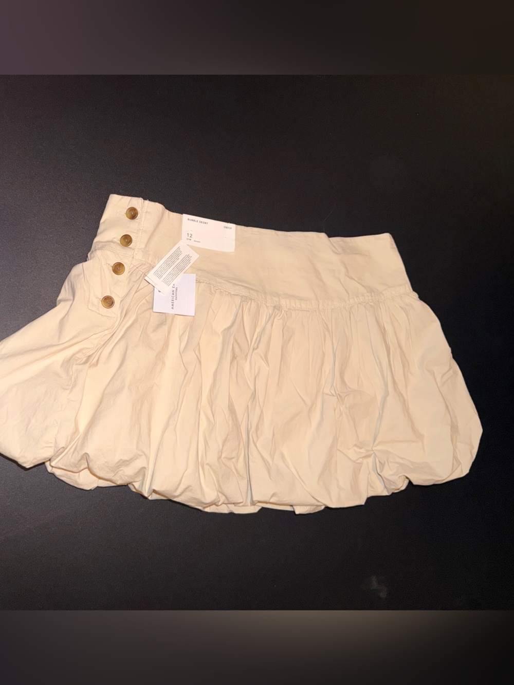 American Eagle Outfitters Cream Bubble Mini Skirt with Button Detail